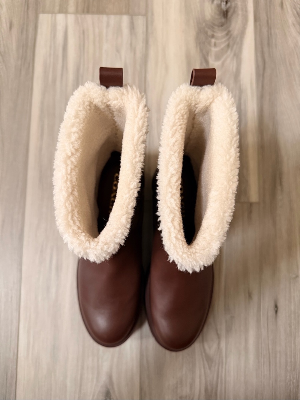 Coach Raina CC764 Signature Jacquard Shearling Lug Boots Walnut Brown 7.5B - Picture 7 of 10